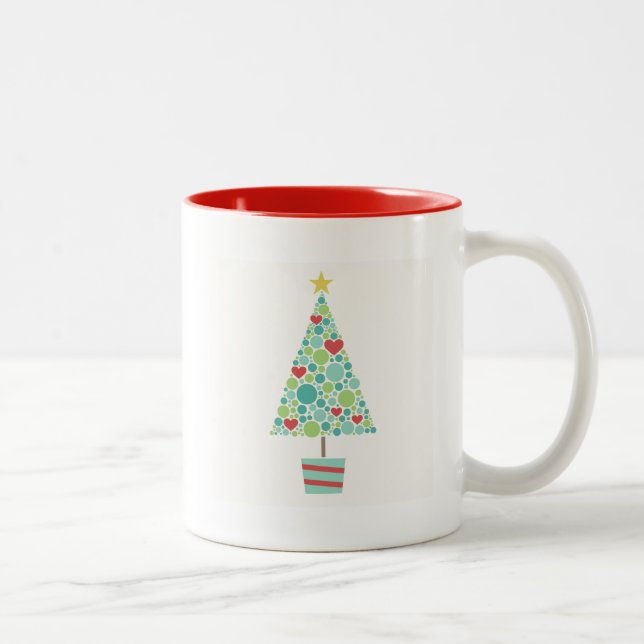Cute hearts pastel modern Christmas tree Two-Tone Coffee Mug (Right)