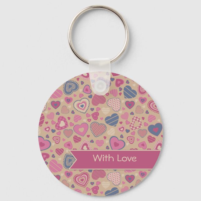 Cute Hearts pattern - Beige Rose Key Ring (Front)
