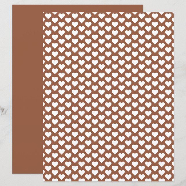 Cute Hearts Pattern Coconut Brown Scrapbook Paper (Front/Back)
