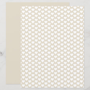 Cute Hearts Pattern Earthy Beige Scrapbook Paper