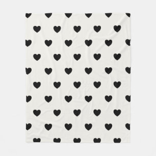Cute Hearts Pattern in Chic Black and White Fleece Blanket