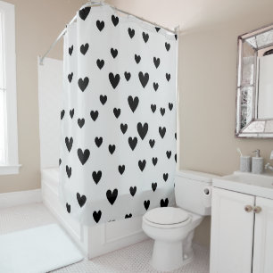 Cute Hearts Pattern in Chic Black and White Shower Curtain