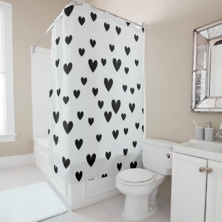 Cute Hearts Pattern in Chic Black and White Shower Curtain