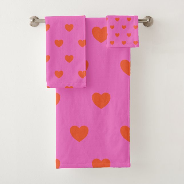 Cute Hearts Pattern in Pink and Red Bath Towel Set (Insitu)
