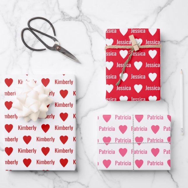 Cute Hearts Pattern Individually Personalized  Wrapping Paper Sheet (Front)