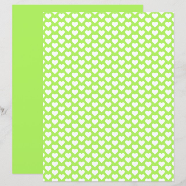 Cute Hearts Pattern Lime Green Scrapbook Paper (Front/Back)