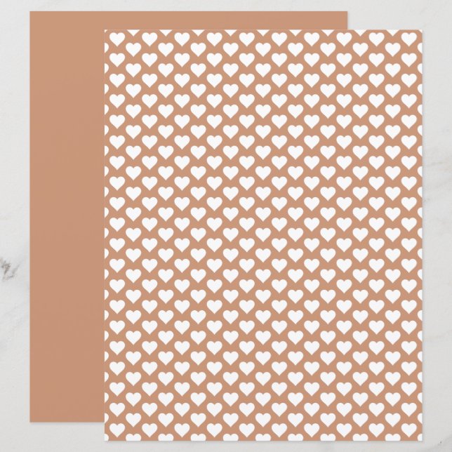 Cute Hearts Pattern Neutral Brown Scrapbook Paper (Front/Back)