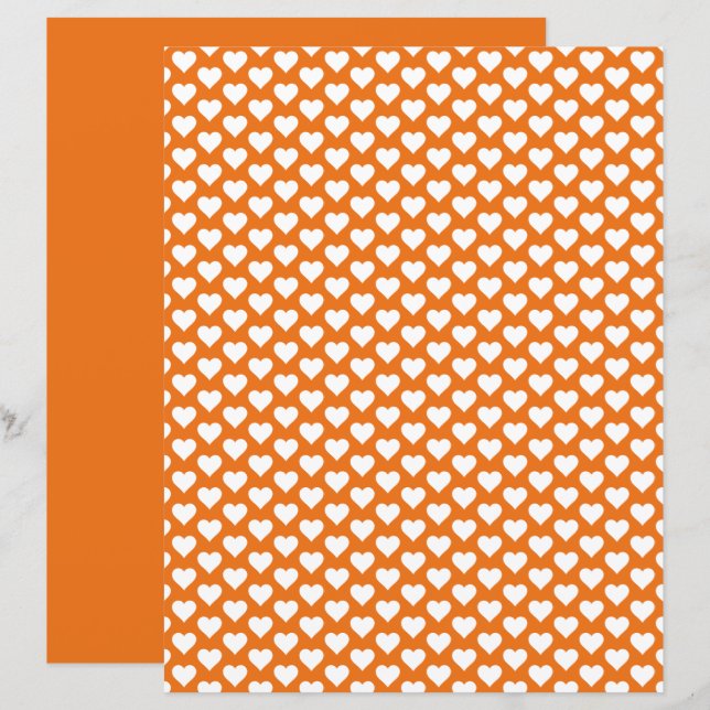 Cute Hearts Pattern Orange Scrapbook Paper (Front/Back)