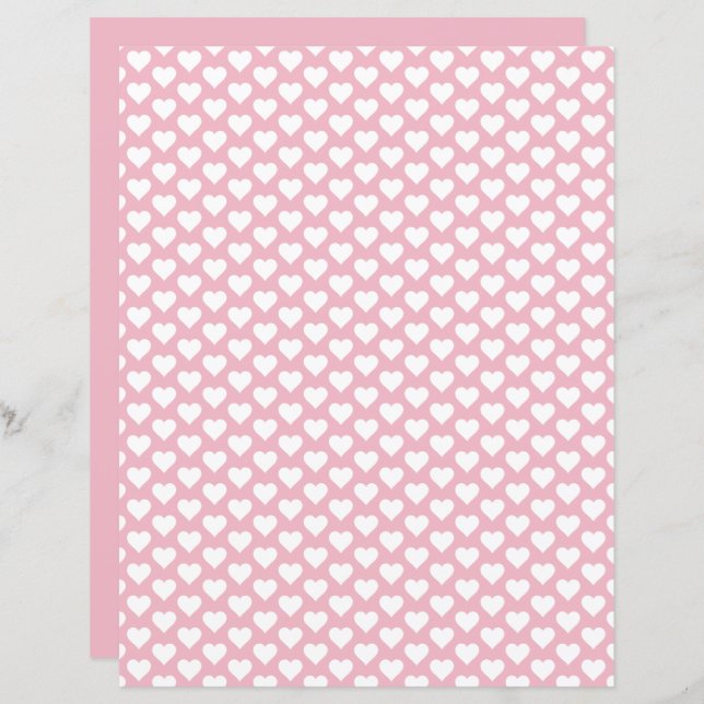 Cute Hearts Pattern Pastel Pink Scrapbook Paper (Front/Back)