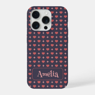 Cute Hearts Pattern Personalised Text  iPhone 15 Pro Case