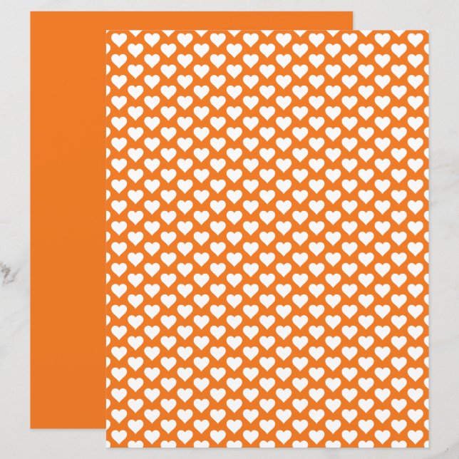 Cute Hearts Pattern Pumpkin Orange Scrapbook Paper (Front/Back)