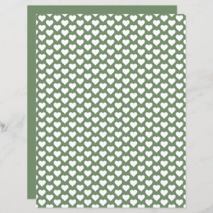 Cute Hearts Pattern Sage Green Scrapbook Paper