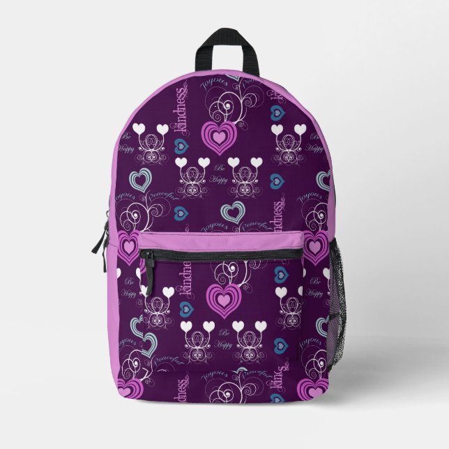 Cute Hearts Patterns Printed Backpack (Front)