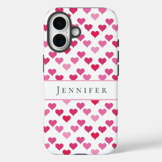 Cute Hearts Personalized Name iPhone 16 Case