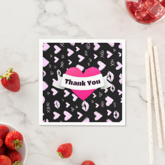 Cute Hearts Pink & Black, Wedding, Engagement Napkin