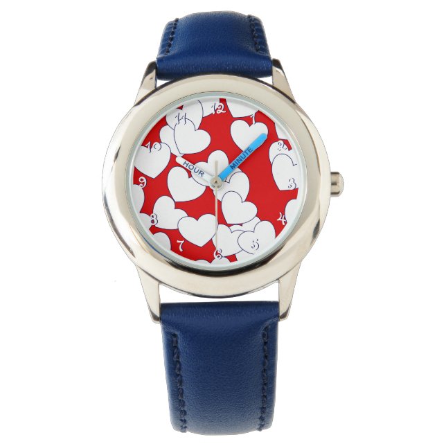 Cute Hearts Red And White Wrist Watch For Children (Front)
