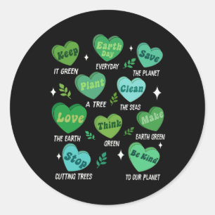 Cute Hearts Retro Earth Day Everyday Classic Round Sticker