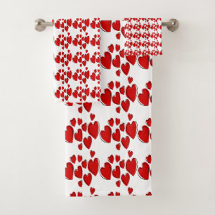 Cute Hearts Romantic Doodle Repeat Pattern Bath Towel Set