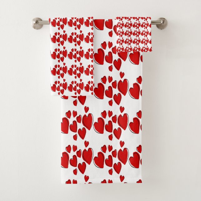 Cute Hearts Romantic Doodle Repeat Pattern Bath Towel Set (Insitu)