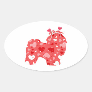Cute Hearts Shih Tzu Dog Valentines Day Oval Sticker