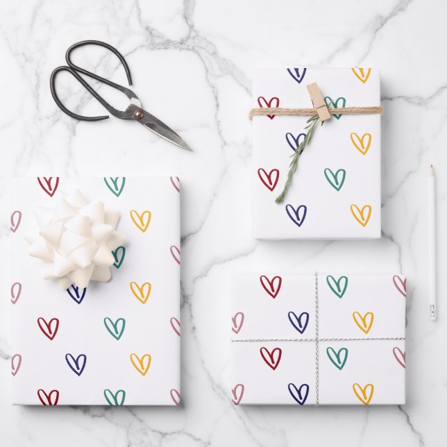 Cute Hearts Style 2 Wrapping Paper Sheet (Front)