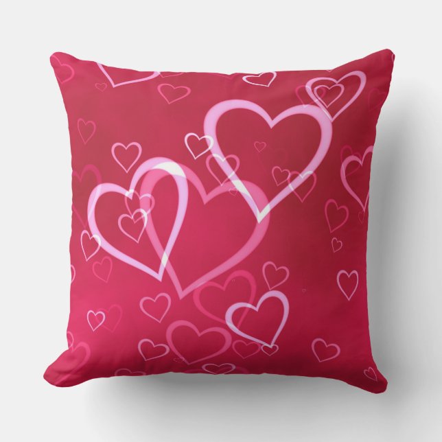 Cute Hearts Valentine Day Pink Red Outdoor Cushion (Front)