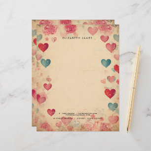 Cute Hearts Vintage Valentines Day Personised Custom Letterhead