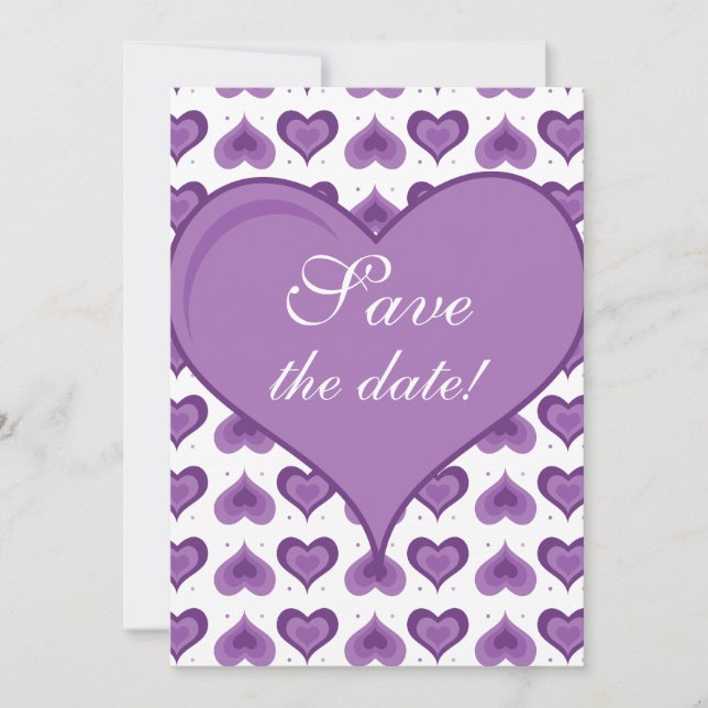 Cute Hearts Wedding Save the Date Card purple (Front)