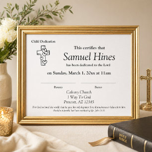 Cute Hearts Wood Cross Baby Dedication Certificate Custom Letterhead