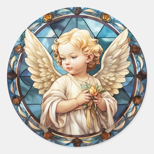Cute Heavenly Angel religious Classic Round Sticker (Front)