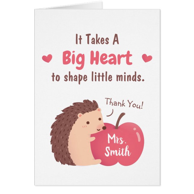 Cute Hedgehog And Apple Teacher Appreciation Card (Front)
