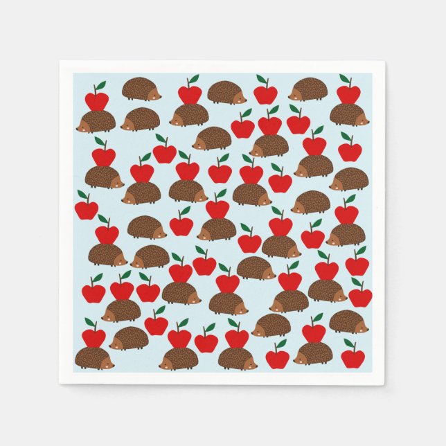 Cute Hedgehog and Apples Paper Napkins (Front)