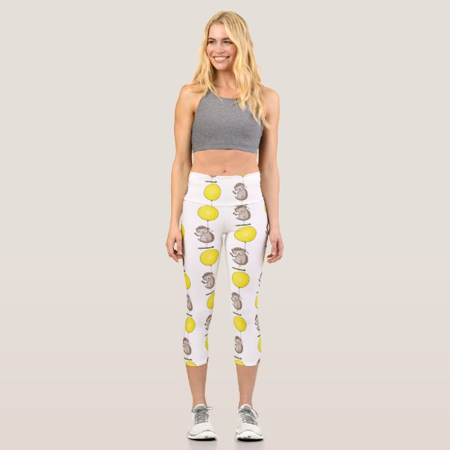 Cute hedgehog and balloon cartoon pattern capri leggings (Front)