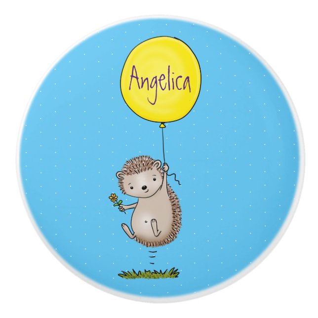 Cute hedgehog and balloon cartoon pattern ceramic knob (Front)