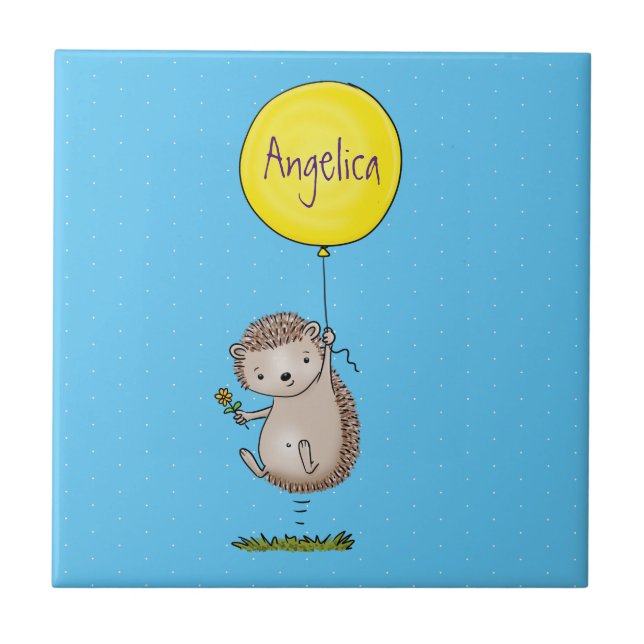 Cute hedgehog and balloon cartoon pattern ceramic tile (Front)