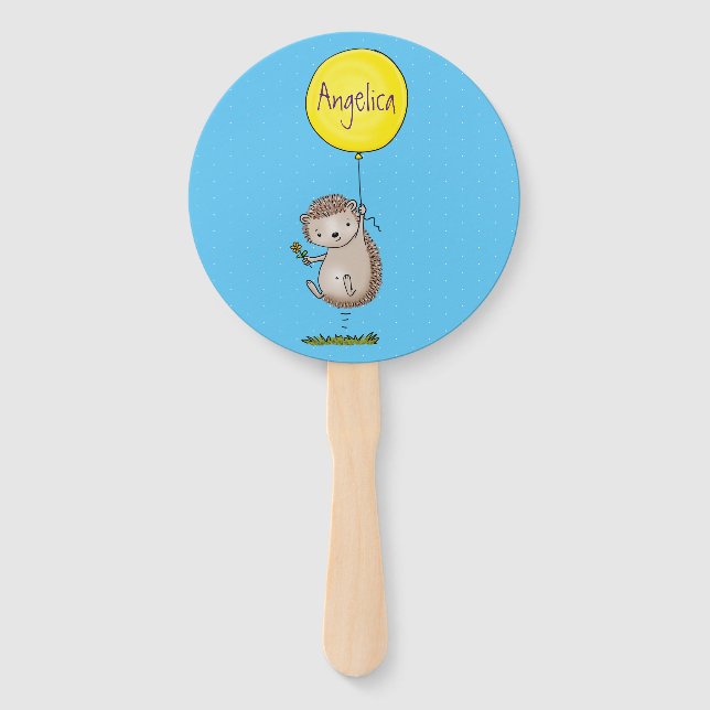 Cute hedgehog and balloon cartoon pattern hand fan (Front)