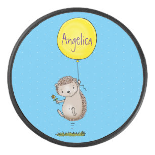 Cute hedgehog and balloon cartoon pattern hockey puck