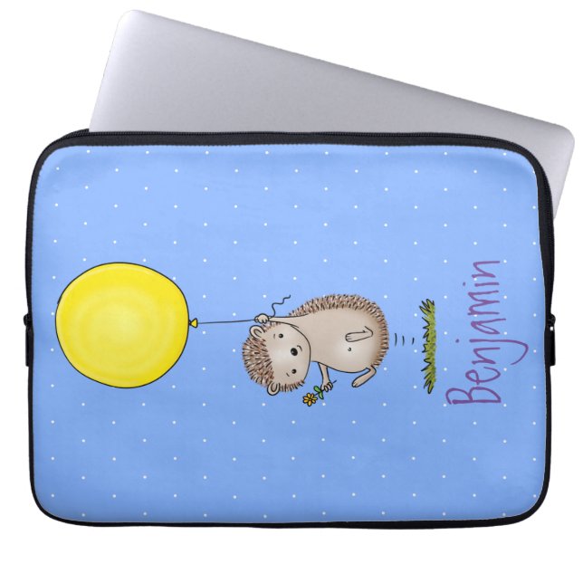 Cute hedgehog and balloon cartoon pattern laptop sleeve (Front)