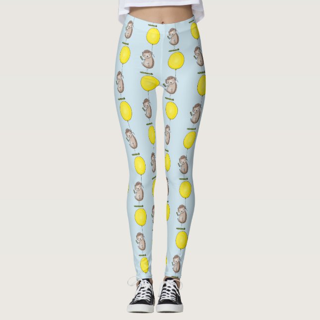 Cute hedgehog and balloon cartoon pattern leggings (Front)