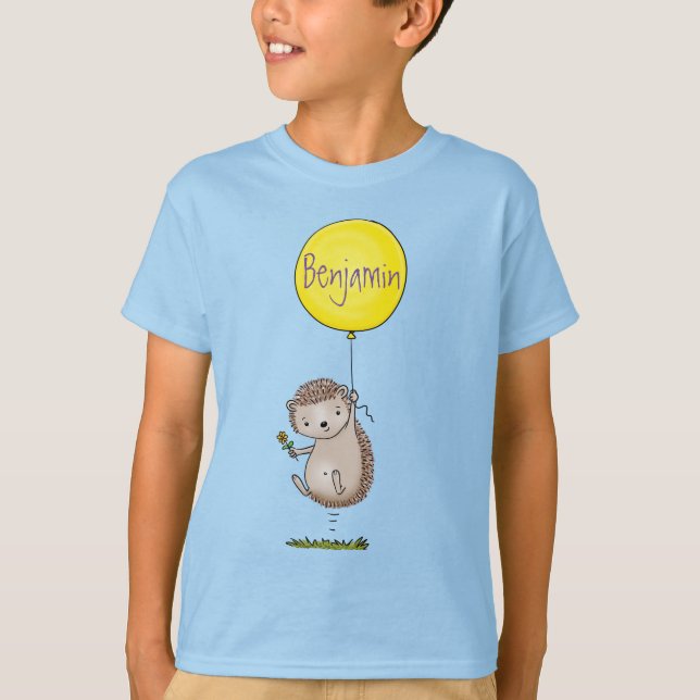Cute hedgehog and balloon cartoon pattern T-Shirt (Front)