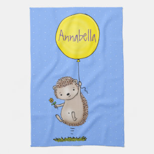 Cute hedgehog and balloon cartoon pattern tea towel