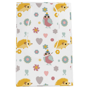 Cute hedgehog and bird pattern medium gift bag