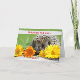 Cute Hedgehog and Flowers Personalised Holiday Car Card