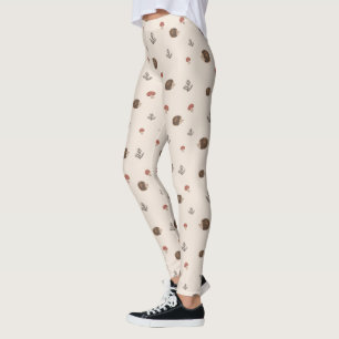 Cute Hedgehog and Mushrooms Forest Pattern Leggings