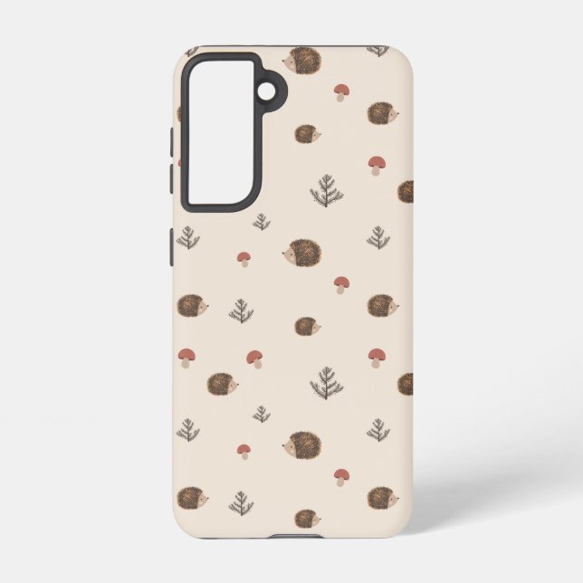 Cute Hedgehog and Mushrooms Forest Pattern Samsung Galaxy S21 Case (Back)