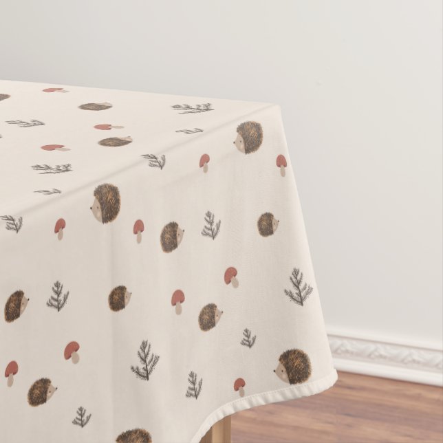 Cute Hedgehog and Mushrooms Forest Pattern Tablecloth (In Situ)