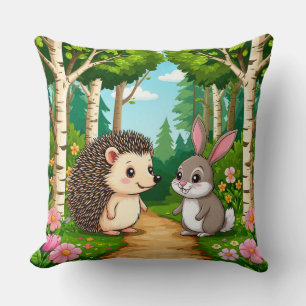Cute Hedgehog And Rabbit Meeting Cushion