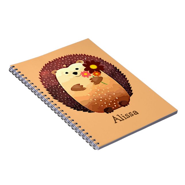 Cute Hedgehog Animal Fun Custom Name or Label Notebook (Right Side)