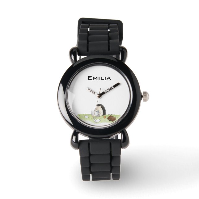 Cute Hedgehog Animal with Computer Colour Watch (Front)