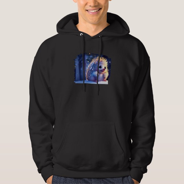 Cute Hedgehog Animated Winter Snow Animal Hoodie (Front)